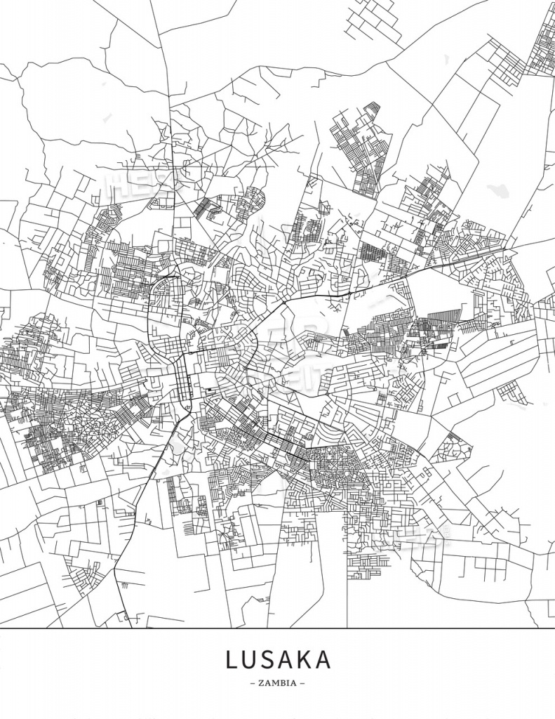 Lusaka, Zambia, Map Poster Borderless Print Template | Hebstreits - Printable Map Of Lusaka