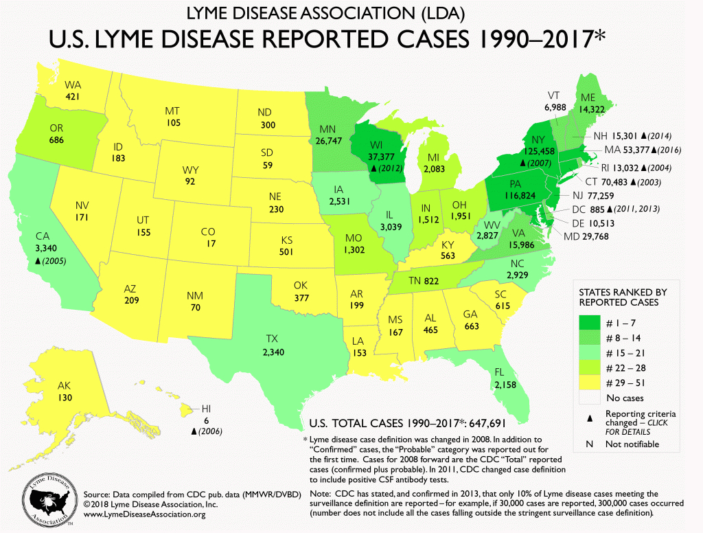 Lyme Disease Association | Map Of Total U.s. Lyme Disease Cases - Lyme Disease In Florida Map
