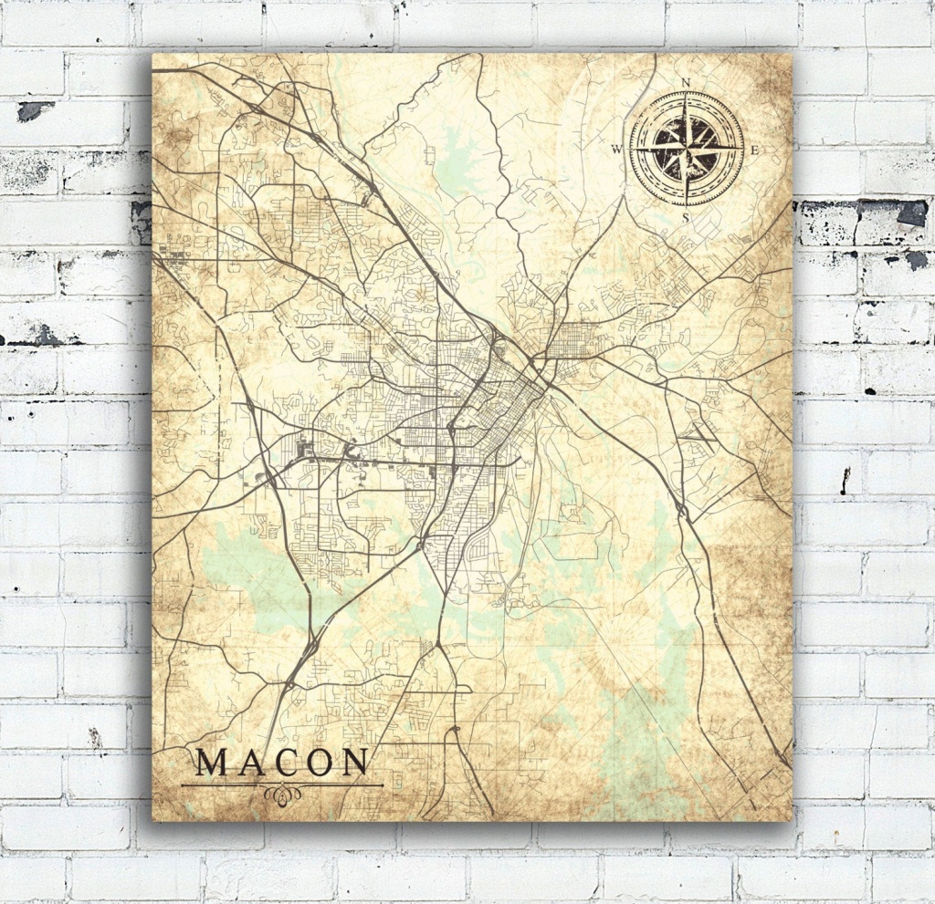 Macon Ga Canvas Print Georgia Ga Vintage Map Macon Ga City Map Etsy Printable Map Of Macon Ga 