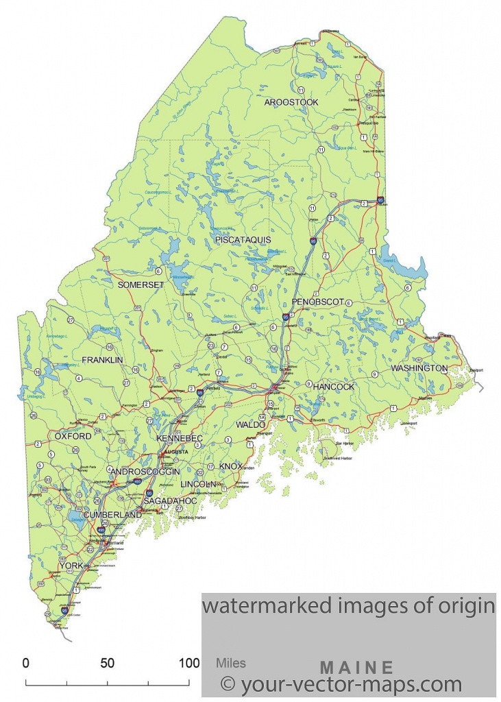 Maine State Route Network Map. Maine Highways Map. Cities Of Maine - Maine State Map Printable