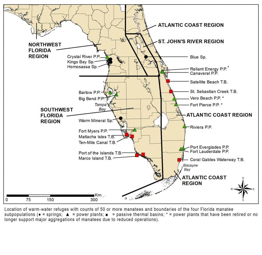 Manatees And Warm Water Refuges Marine Mammal Commission Manatee Florida Map 