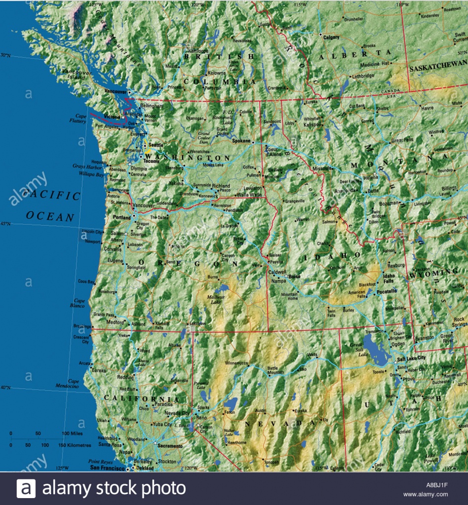 Map Maps Usa California Oregon Washington State East Coast Stock - Washington Oregon California Coast Map