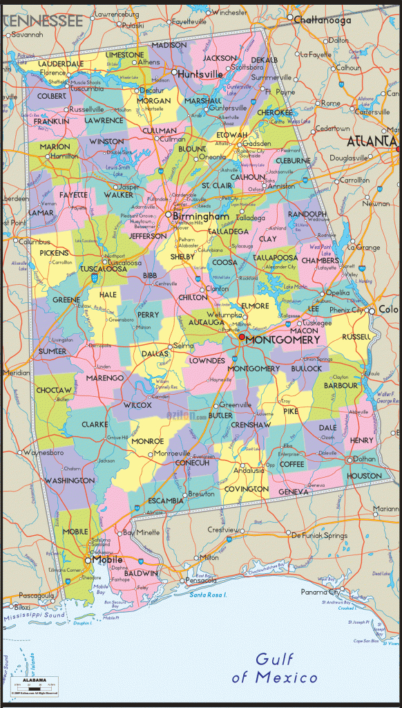 Map Of Alabama - Includes City, Towns And Counties. | United States - Map Of Alabama And Florida