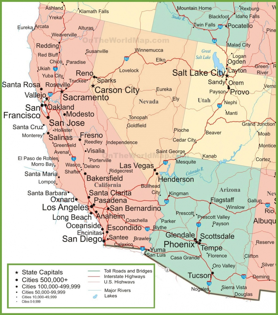 Map Of Arizona, California, Nevada And Utah - Road Map Of California And Nevada