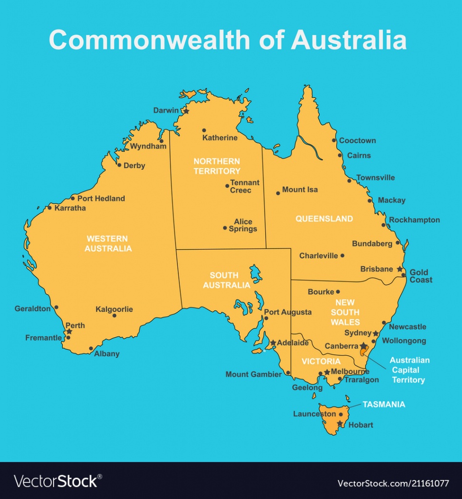 Map Of Australia With Major Towns And Cities Vector Image - Printable Map Of Australia With Cities And Towns Pdf