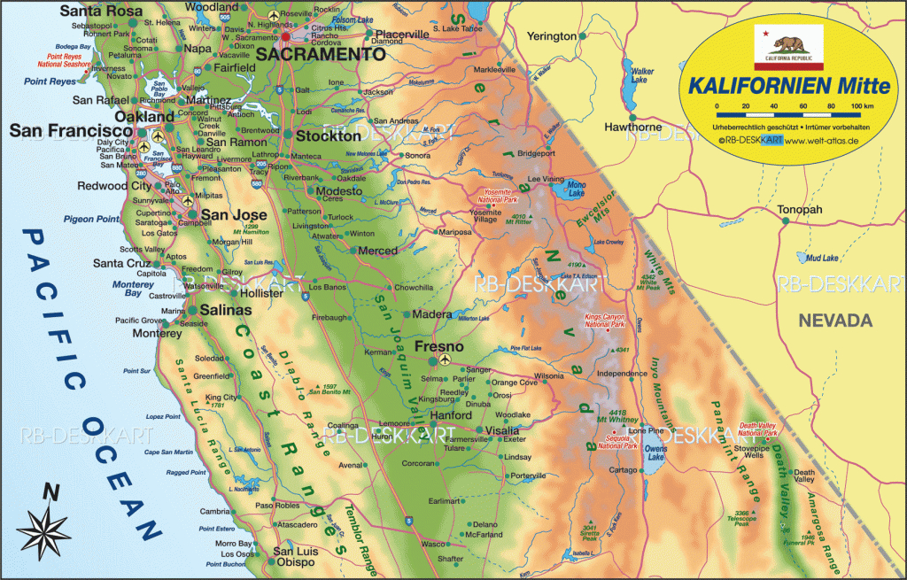 Map Of California-Middle (Region In Usa) | Welt-Atlas.de - Lone Pine California Map