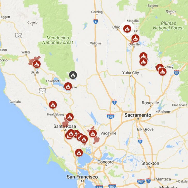 wildfires in california map