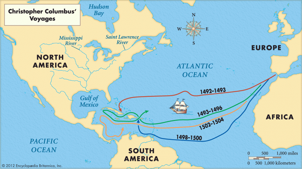 Map Of Christopher Columbus&amp;#039; Voyages | World History Chapter 16 - Printable Map Of Christopher Columbus Voyages