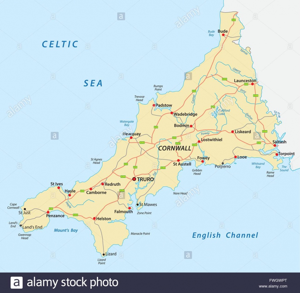 Map Of Cornwall Stock Photos &amp;amp; Map Of Cornwall Stock Images - Alamy - Printable Map Of Cornwall