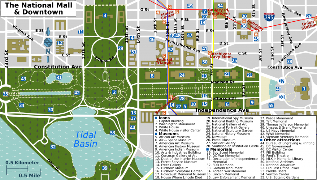 Map Of Downtown Washington Dc Printable And Travel Information - Printable Map Of Downtown Dc