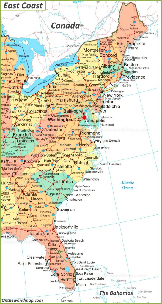 Map Of East Coast Of The United States - Printable Map Of Eastern United States