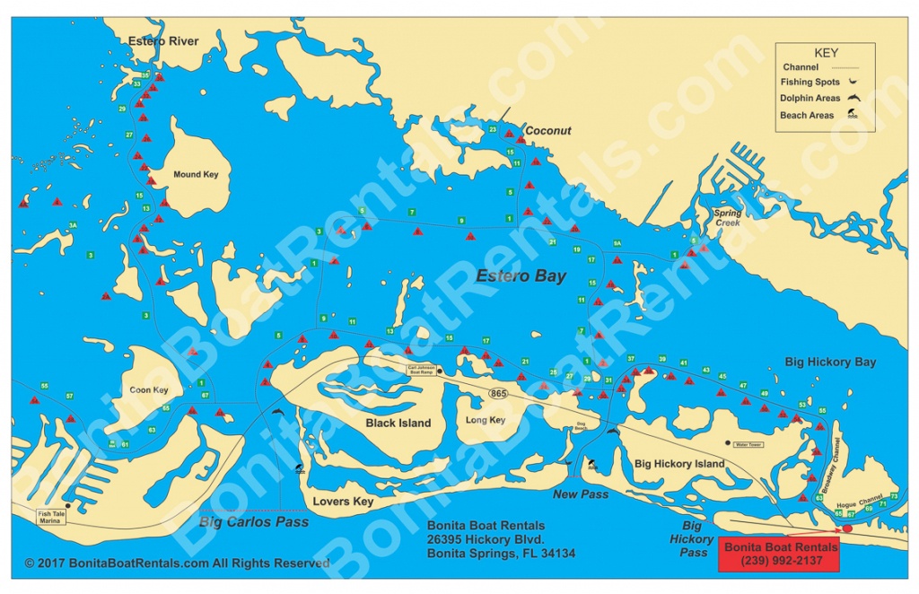 Map Of Estero Bay | Fishing Spots | Beaches | Bonita Boat Rentals - Bonita Beach Florida Map