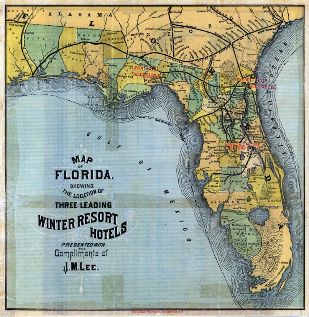 Map Of Florida: 3 Leading Winter Resort Hotels, 1885 - Florida Resorts Map