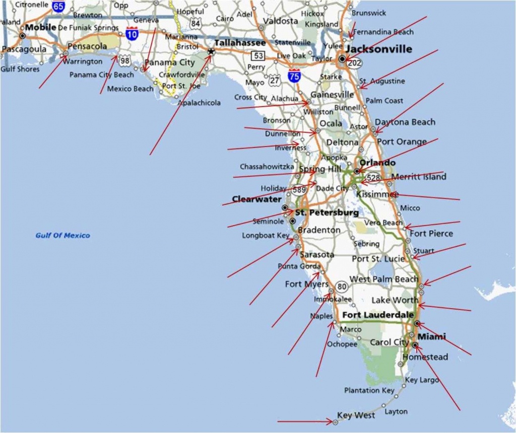 Map Of Florida Coastline - Lgq - Map Of Florida West Coast Towns