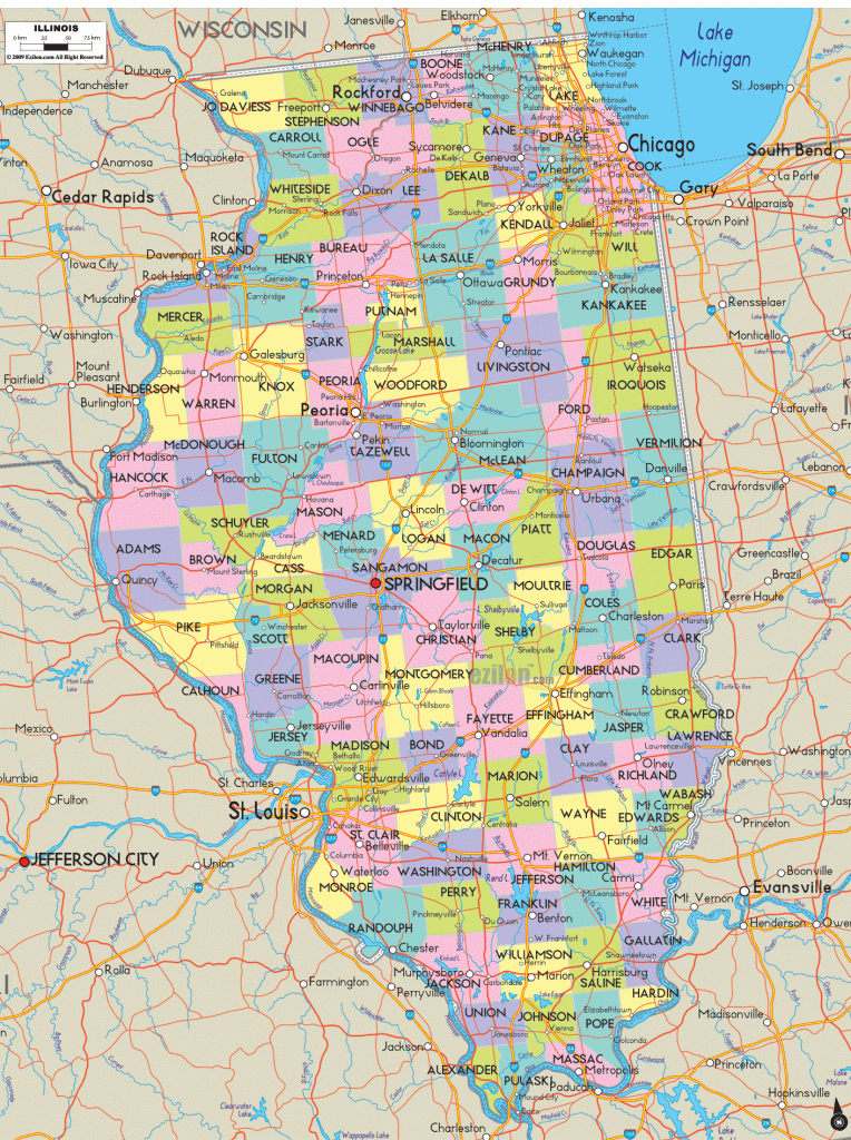 Map Of Illinois With Good Outlines Of Cities, Towns And Road Map Of - Illinois County Map With Cities Printable