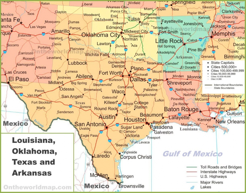 Map Of Louisiana, Oklahoma, Texas And Arkansas - Map Of North Texas And Oklahoma