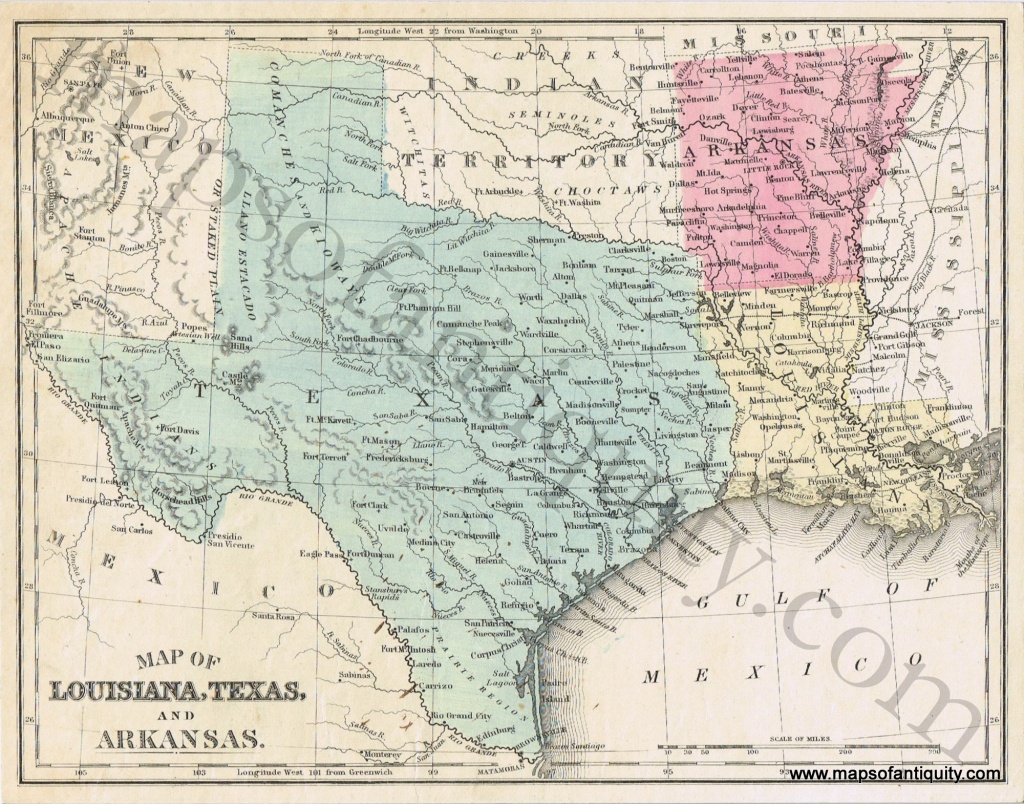 Map Of Louisiana, Texas, And Arkansas *****sold***** - Antique Maps - Texas Louisiana Map