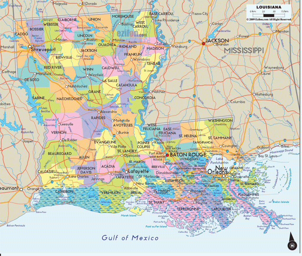 Map Of Louisiana - With Cities, Towns And Counties, Also With - Printable Map Of Louisiana