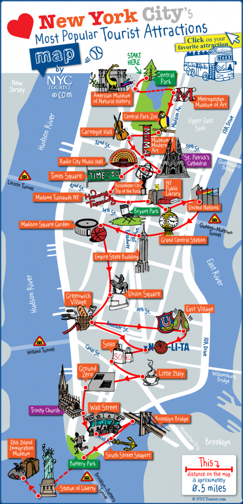 Map Of Nyc Tourist Attractions, Sightseeing &amp;amp; Tourist Tour - New York Printable Map Pdf