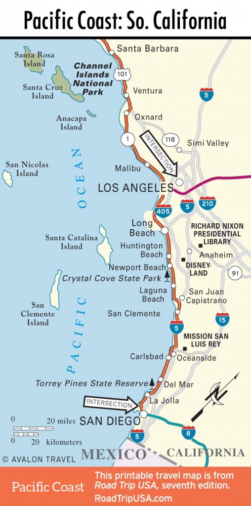 Map Of Pacific Coast Through Southern California. | Southern - California Coast Map 101