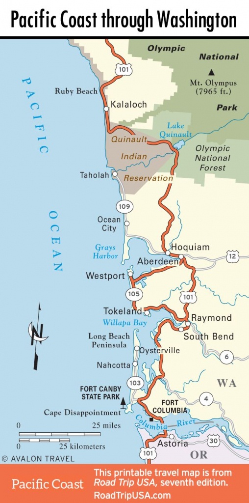 Map Of Pacific Coast Through Southern Washington Coast. | Bucket - Washington State Road Map Printable