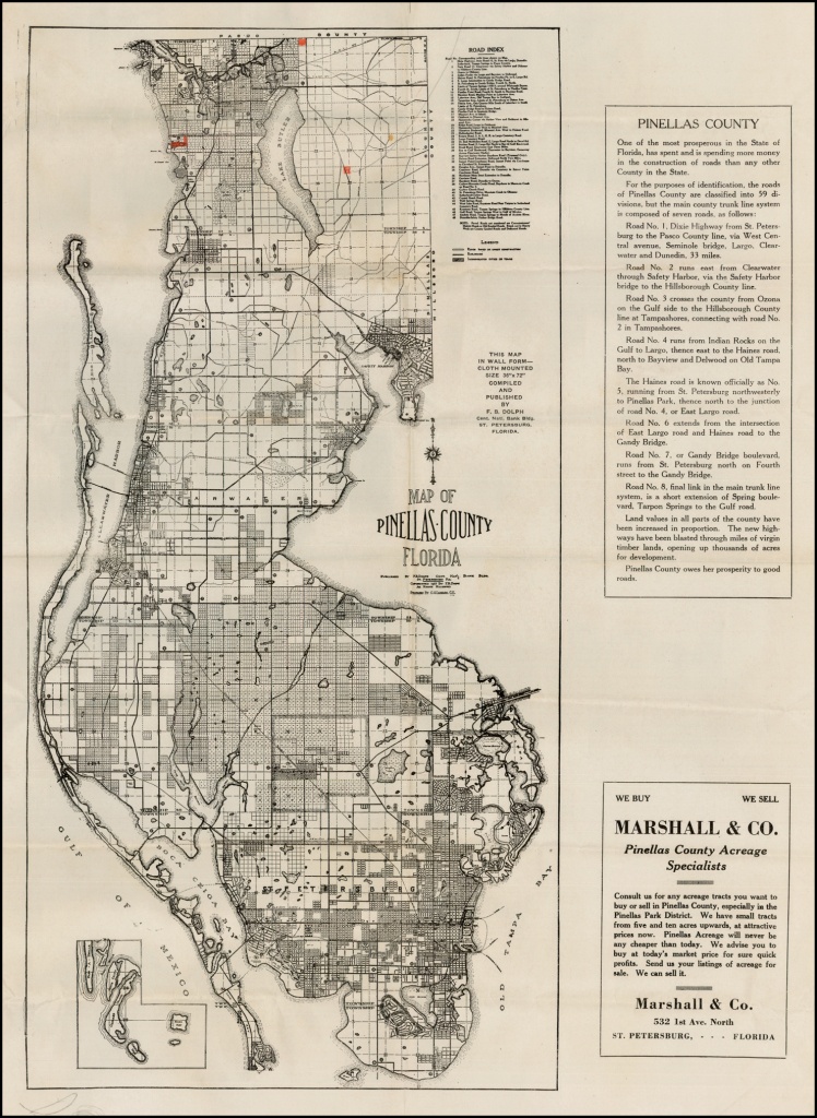 Map Of Pinellas County Florida . . . 1925 - Barry Lawrence Ruderman - Florida Maps For Sale