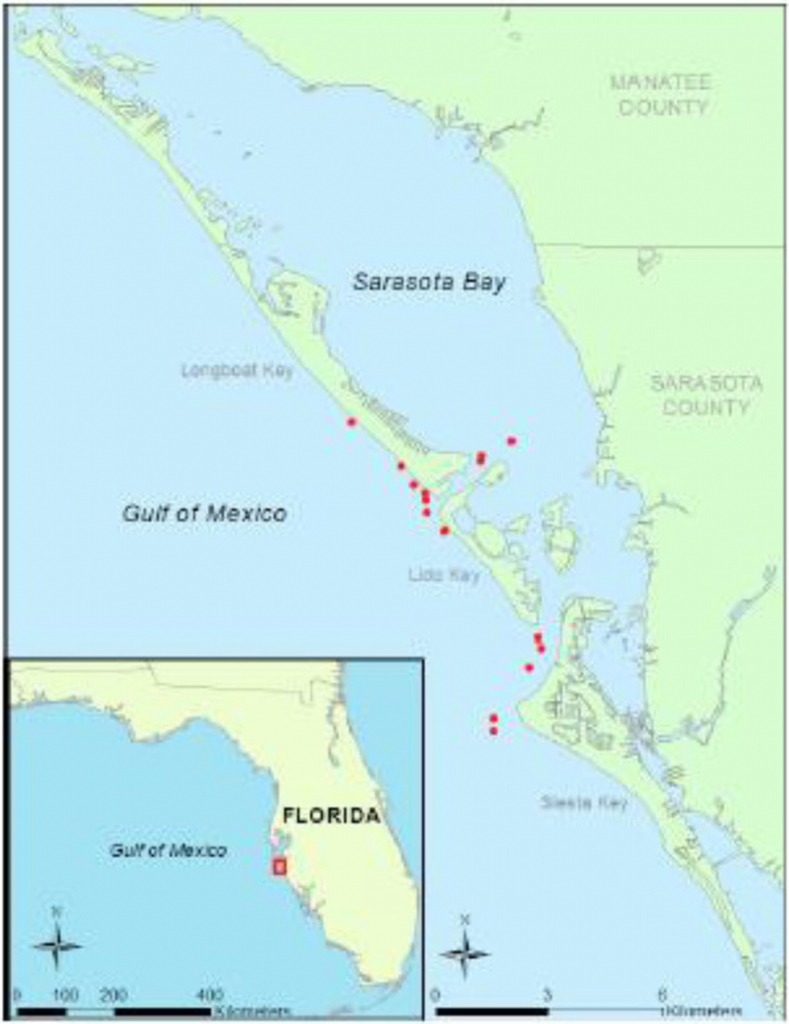 Map Of Sampling Area Off Sarasota, Fl Showing Locations Of A - Where Is Sarasota Florida On The Map