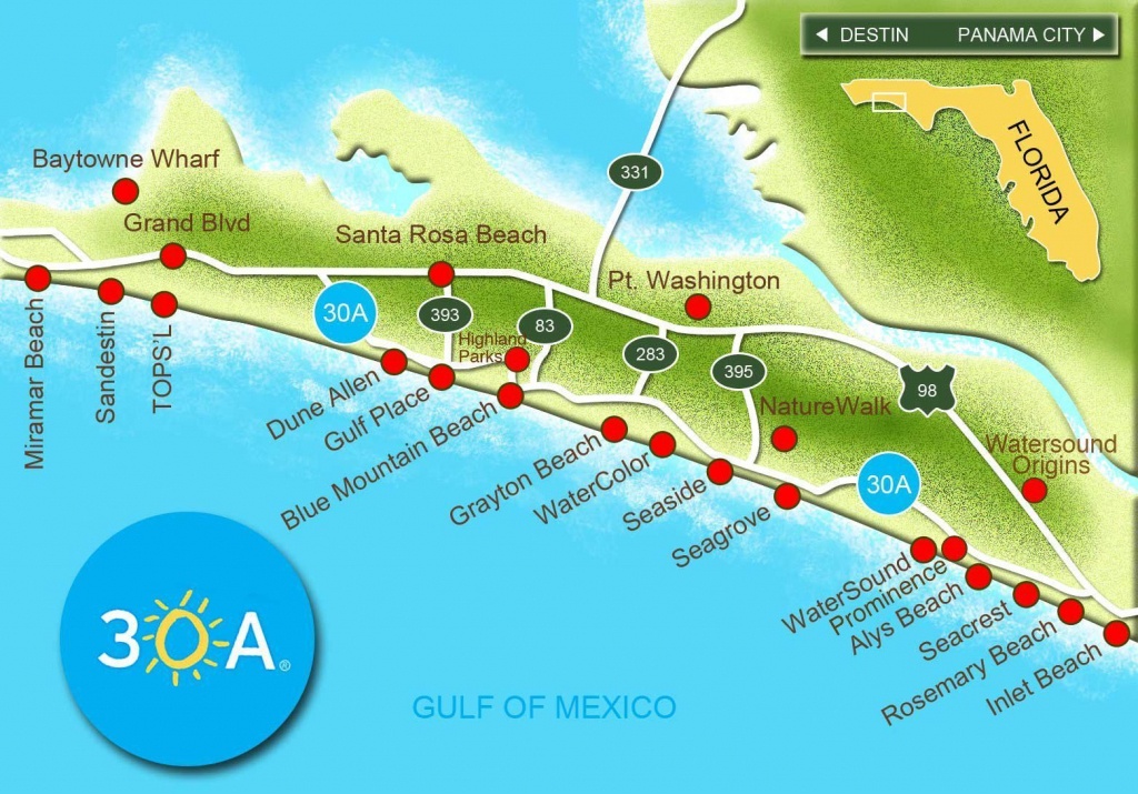 Map Of Scenic 30A And South Walton, Florida - 30A Panhandle Coast - Blue Mountain Beach Florida Map