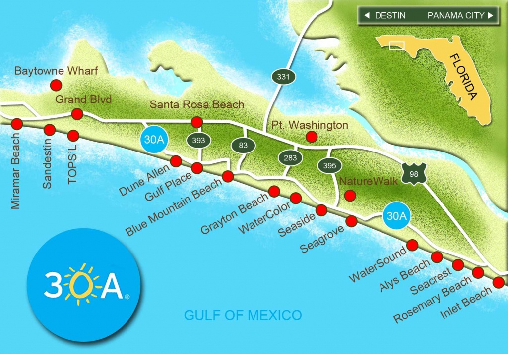 Map Of Scenic Highway 30A/south Walton, Fl Beaches | Florida: The - Map Of Florida Panhandle Beach Towns