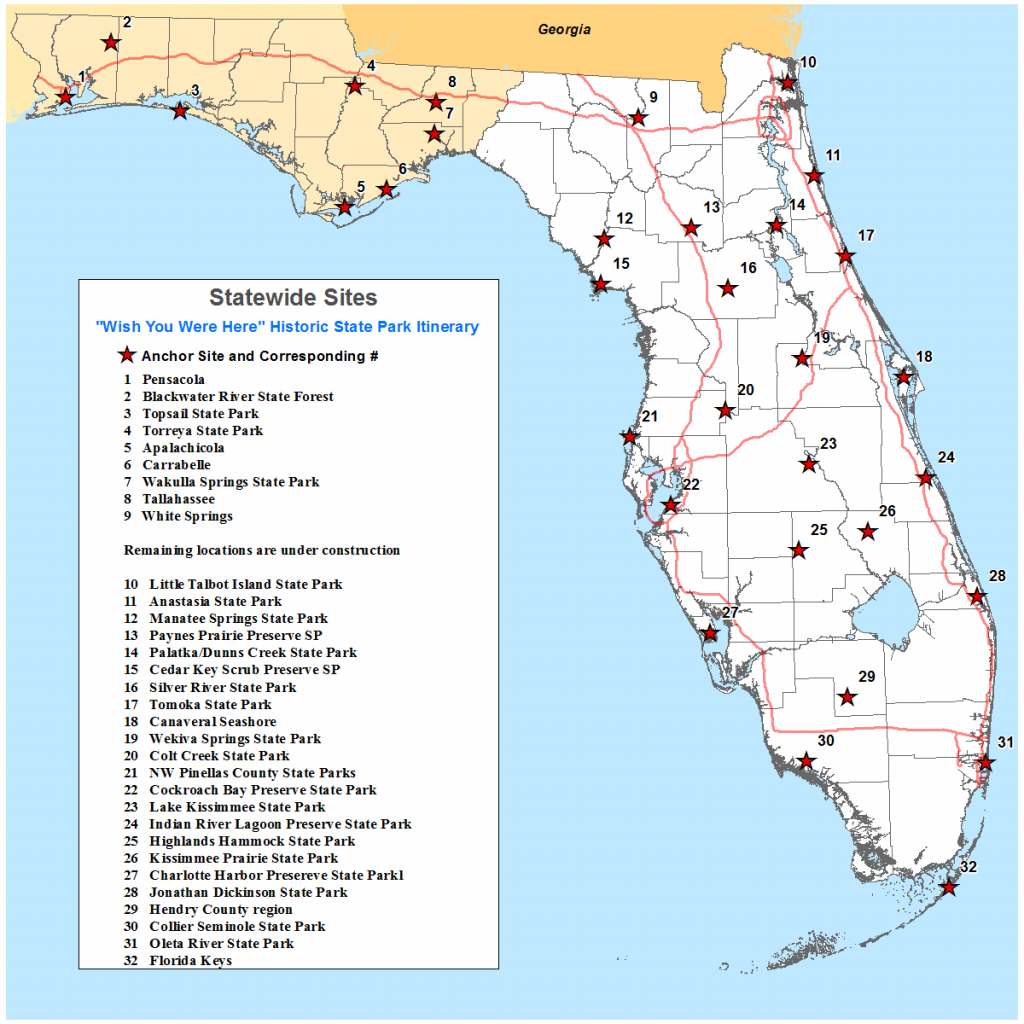 Map Of Statewide Itinerary Guide. Numbers Are Locations On Map. Some - White Springs Florida Map