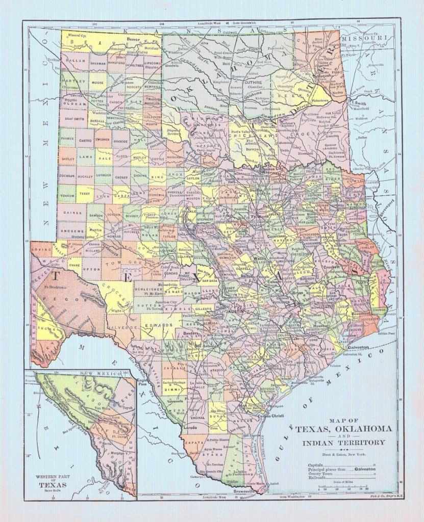 Map Of Texas, Oklahoma And Indian Territory. Hunt &amp;amp; Eaton, Fisk &amp;amp; Co - Map Of Oklahoma And Texas