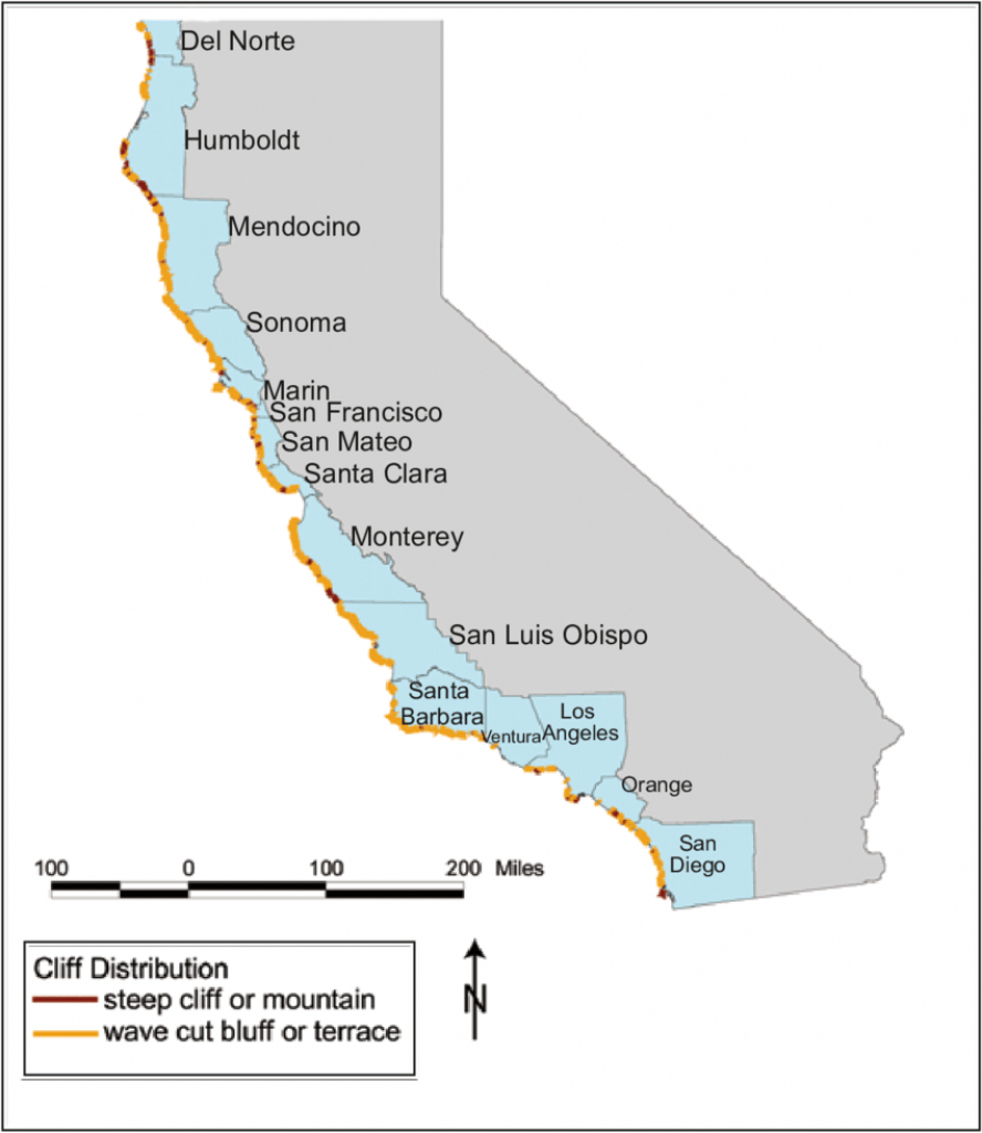 Map Of The Distribution Of Cliffs Along The California Coast, And - Map Of La California Coast