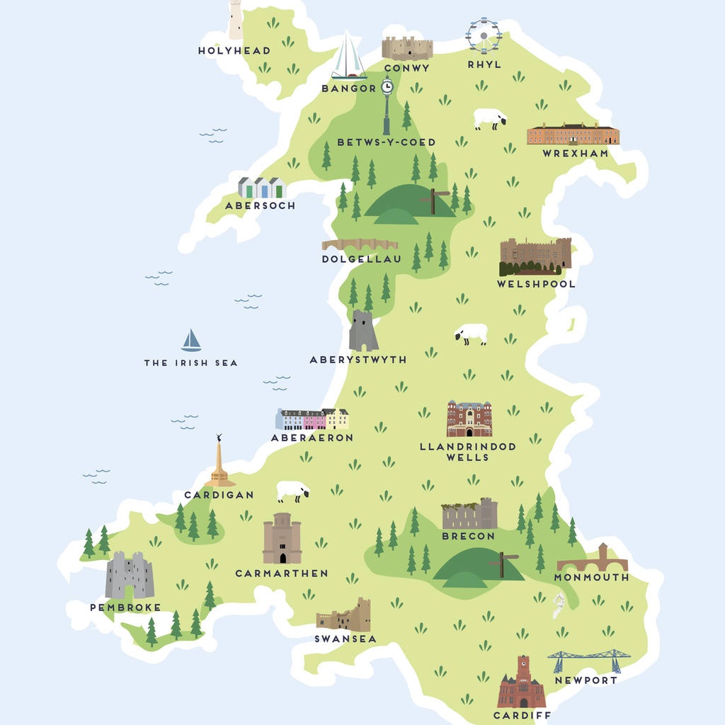 Map Of Wales Printpepper Pot Studios | Notonthehighstreet - Printable Map Of Wales