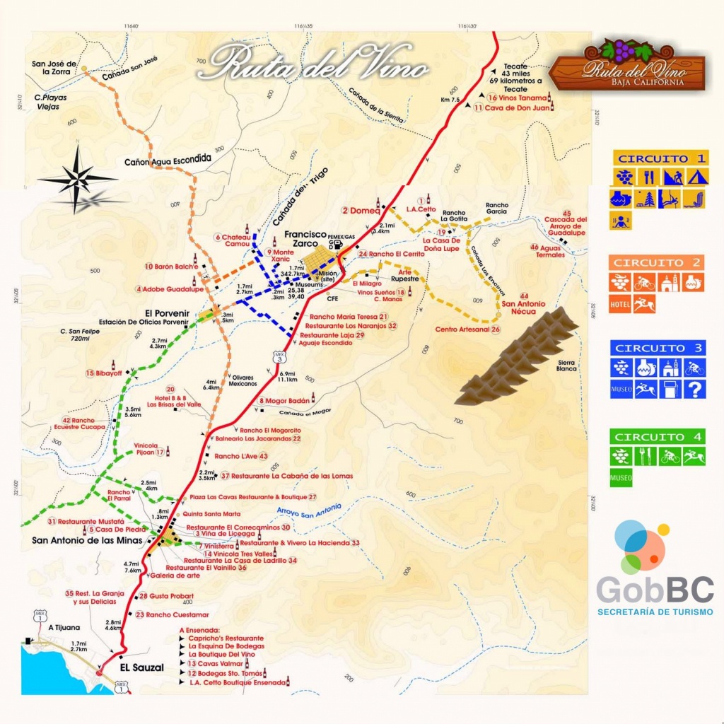 Map Of Wine Route (Mapa Ruta Del Vino) North Of Ensenada In - Guadalupe California Map