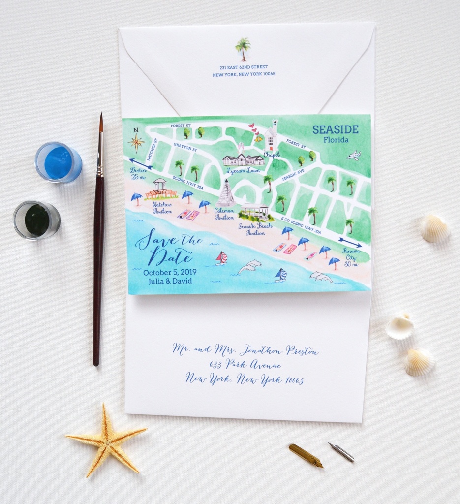 Map Save The Date, Seaside Wedding Save The Date | Mospens Studio - Seaside Florida Map