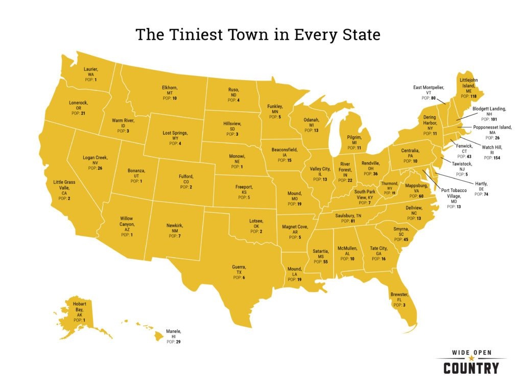 Map Shows The Tiniest Town In Every State In America - Luckenbach Texas Map