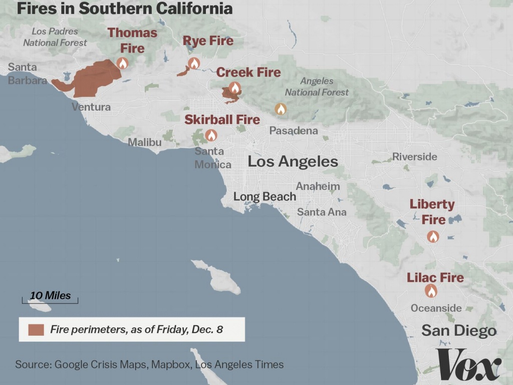 Map: Where Southern California&amp;#039;s Massive Blazes Are Burning - Vox - Map Of Malibu California Area