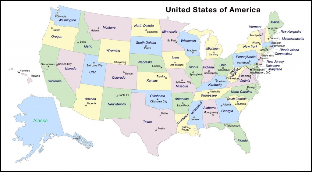 Map With State And Capitals And Travel Information | Download Free - State Capital Map Printable