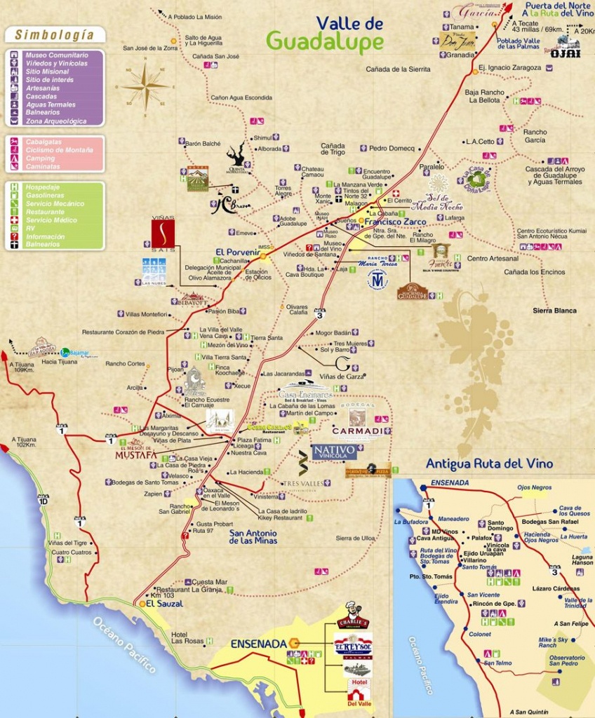 Mapa De La Ruta Del Vino De Baja California | Valle De Guadalupe - Baja California Norte Map