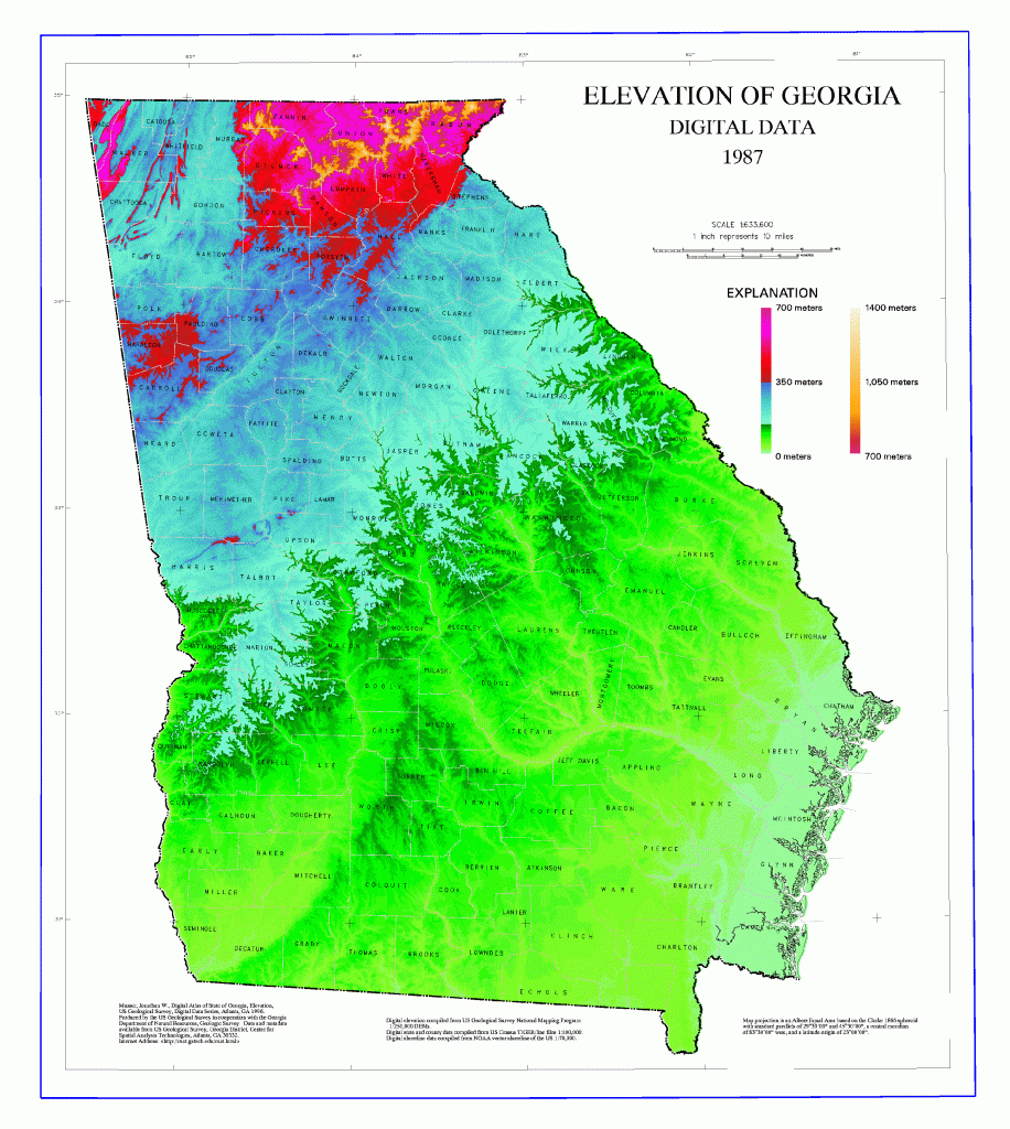 Maps - Elevation Map Of Georgia - Georgiainfo - Topographic Map Of Florida Elevation
