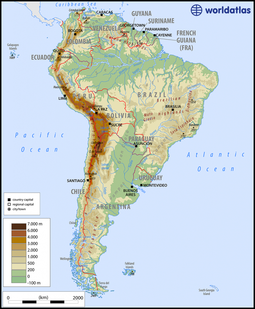 Горы Анды на карте Южной Америки