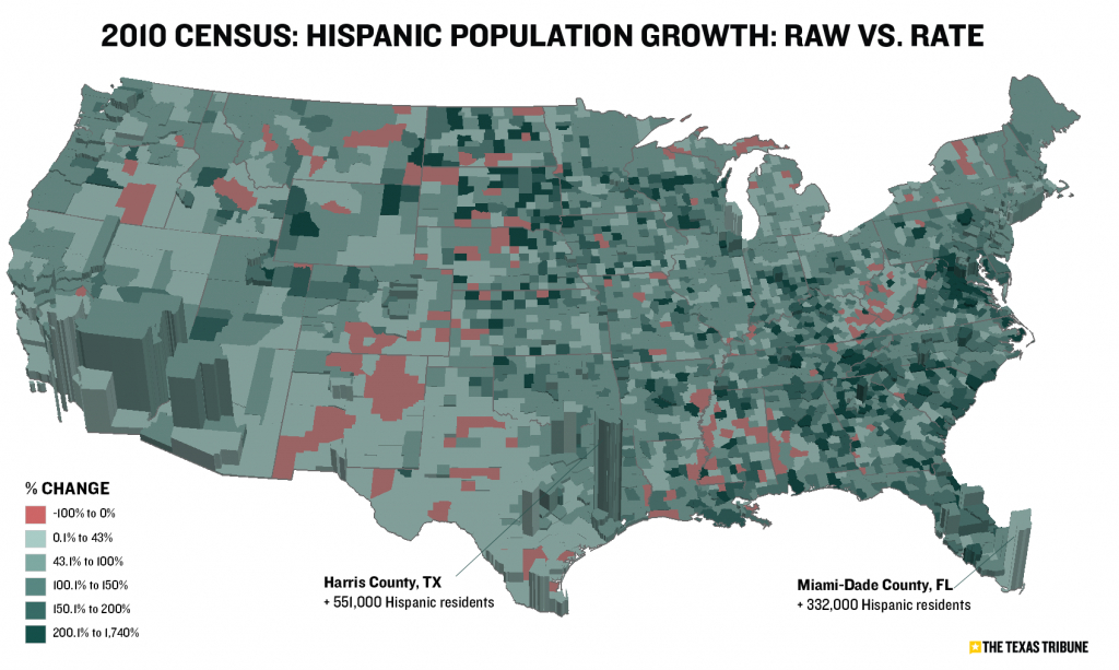 Maps Visualize U.s. Population Growthcounty | The Texas Tribune - Texas Heat Map