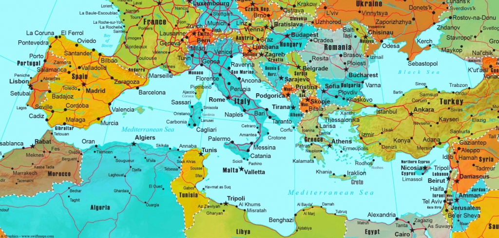 Mediterranean Countries Map - Printable Map Of The Mediterranean Sea Area