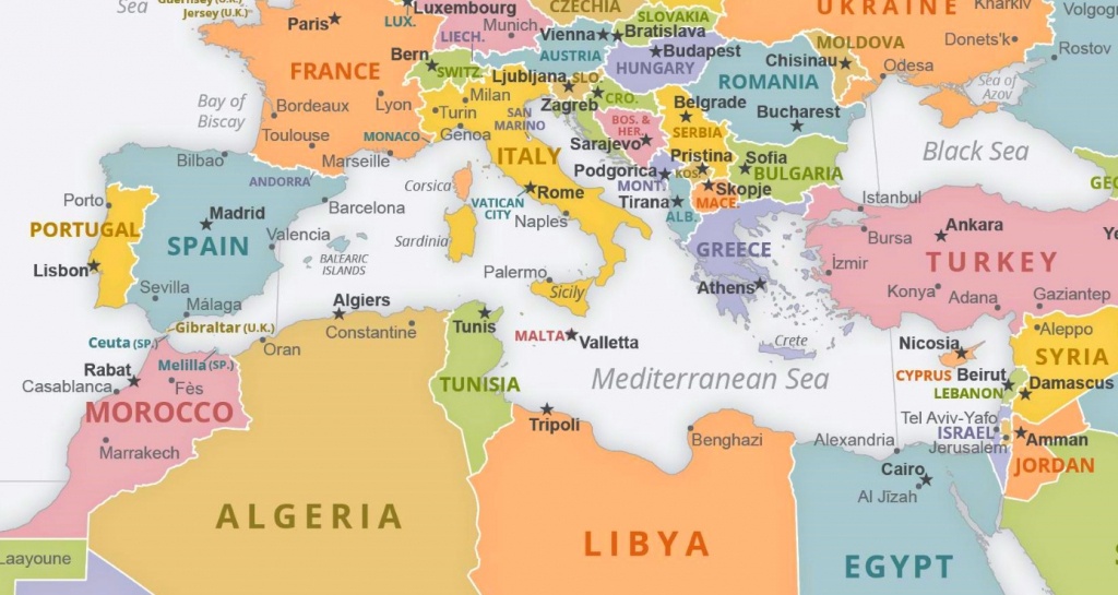 Mediterranean Sea Political Map - Printable Map Of The Mediterranean Sea Area