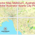 Melbourne, Australia In Adobe Illustrator, Printable Vector Street 4 Parts   Melbourne Cbd Map Printable