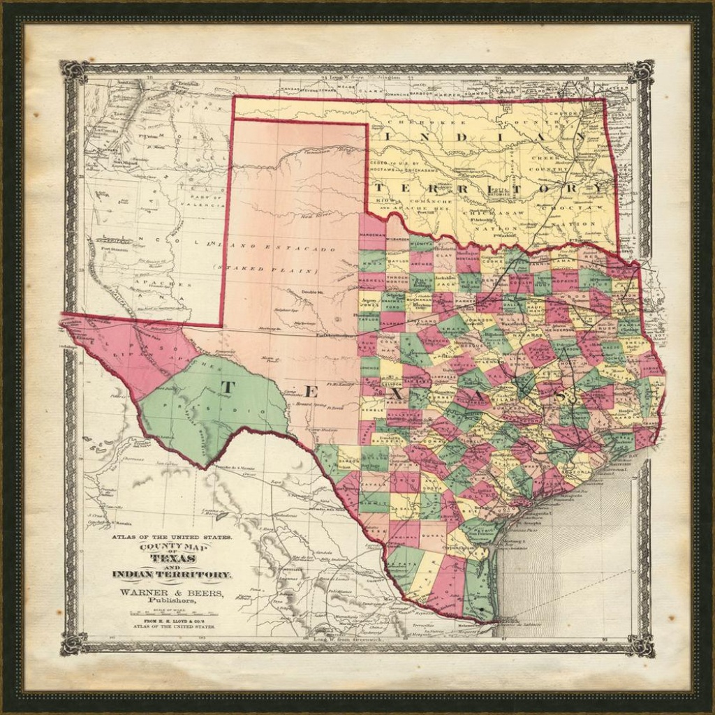 Melissa Van Hise 32 In. X 32 In. &amp;quot;vintage Map Of Texas&amp;quot; Framed - Framed Texas Map