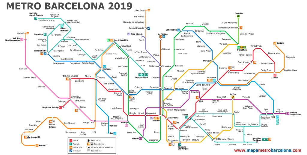 Metro Map Of Barcelona 2019 (The Best) - Barcelona Metro Map Printable