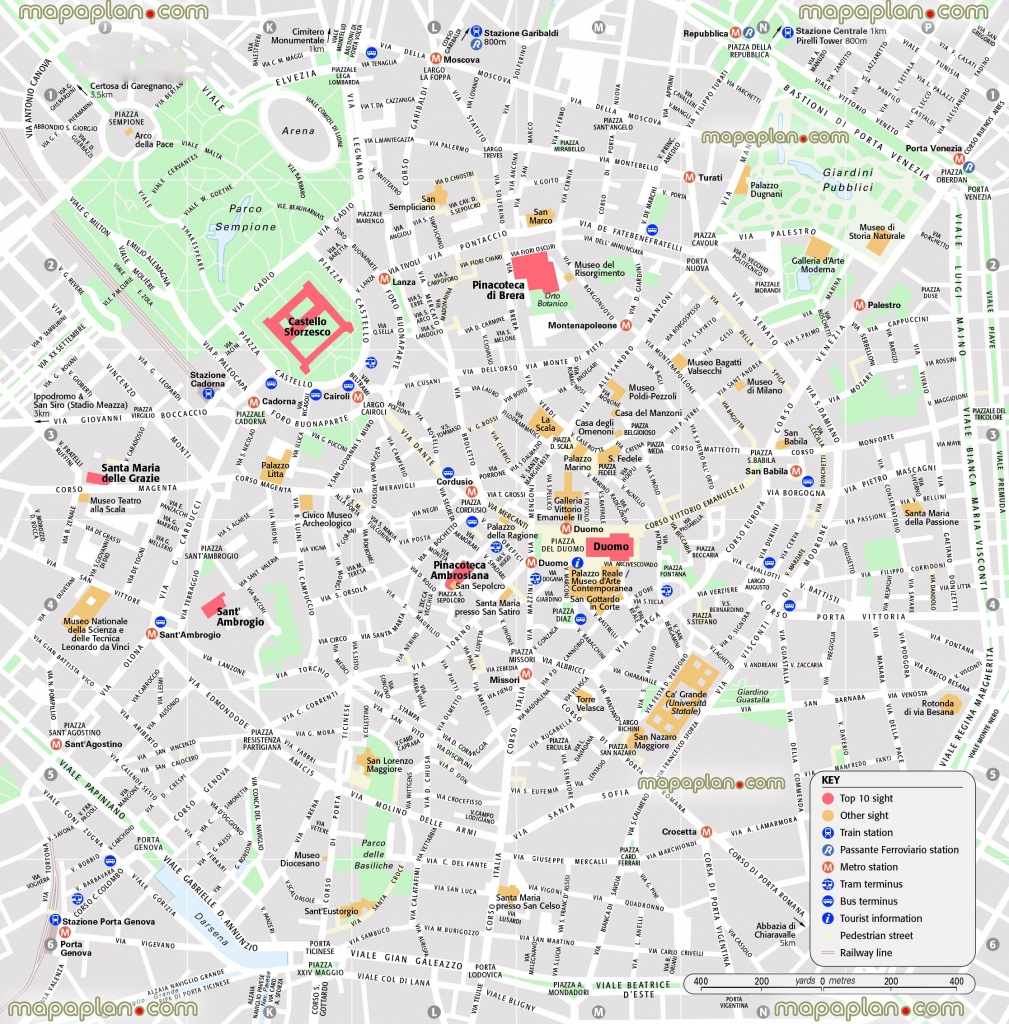 Milan Map - Central Milan Attractions Printable Map Showing Top 10 - Printable Map Of Milan