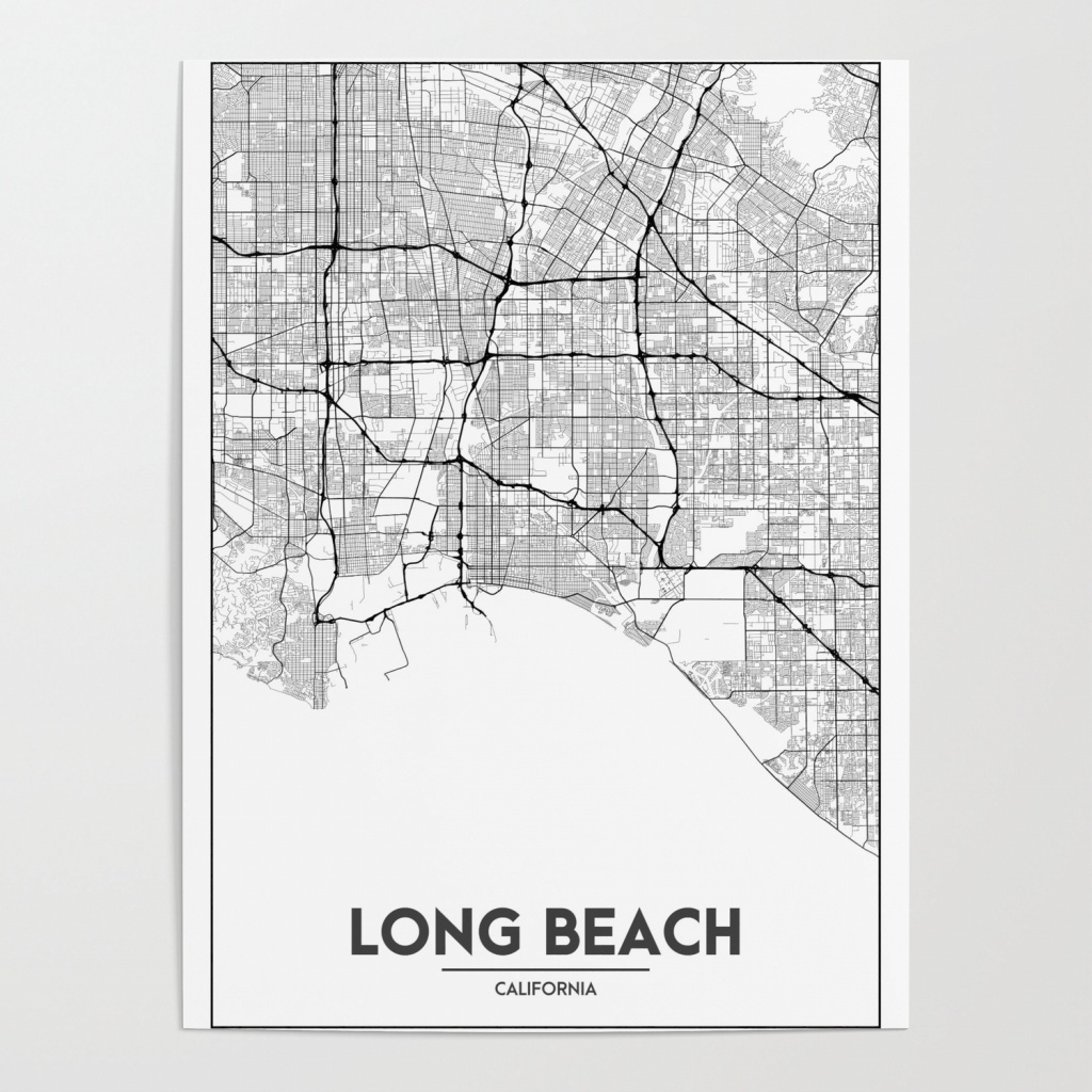 Minimal City Maps - Map Of Long Beach, California, United States - California Map Poster