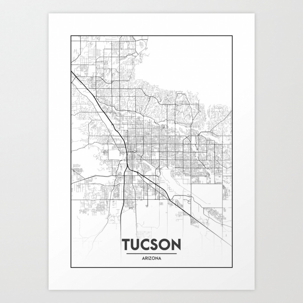 Minimal City Maps - Map Of Tucson, Arizona, United States Art Print - Printable Map Of Tucson Az